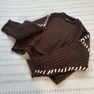 Brown and Pink Women's whipstitch Sweater